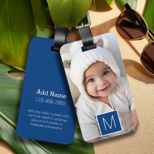 Etiqueta Para Maletas Blanco azul 1 Personalizado de Collage de fotos Mo