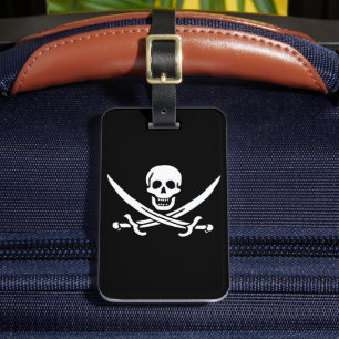 Etiqueta Para Maletas Blanco, Bandera Pirata Calico Jack, Calavera y Cri
