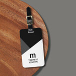 Etiqueta Para Maletas Blanco gris geométrico moderno negro<br><div class="desc">Diseño moderno de etiquetas para equipaje de personalizable con monograma audaz y fondo geométrico.</div>