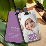 Etiqueta Para Maletas Blanco morado 1 Personalizado de Collage de fotos<br><div class="desc">Puedes usar fotos de Instagram para este diseño. Utiliza tres fotos cuadradas para crear un regalo único y personal. O puedes mantener al cachorro hipster y hacer un keepsake de moda.</div>