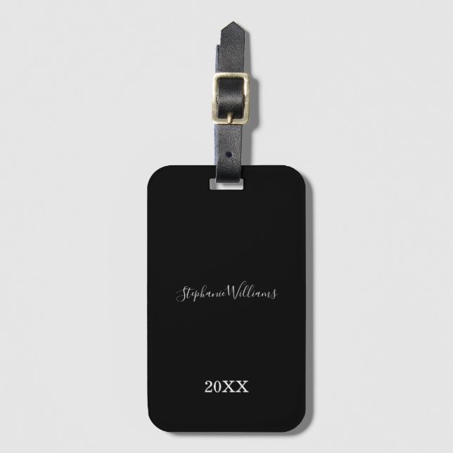 Etiqueta Para Maletas Blanco negro elegante nombre personalizado año reg (Anverso vertical)