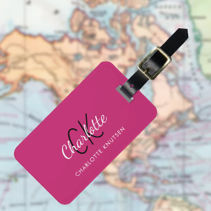 Etiqueta Para Maletas Blanco rosa caliente monogramado