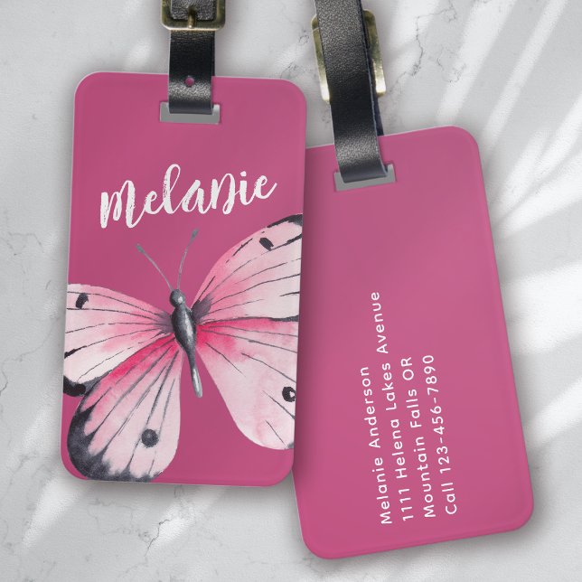 Etiqueta Para Maletas Blanco rosa de mariposa personalizada (Subido por el creador)