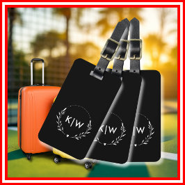 Etiqueta Para Maletas Blanco y negro | Monograma de Iniciales Modernas