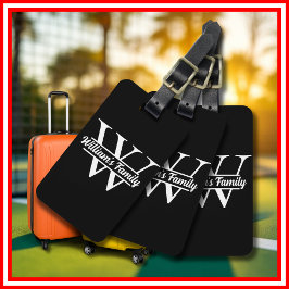 Etiqueta Para Maletas Blanco y negro | Monograma de nombre de familia si