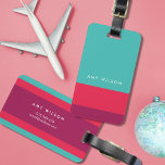 Etiqueta Para Maletas Bloque de color personalizado de color turquesa ro<br><div class="desc">Mochila moderna y elegante en color en color turquesa, rosa y morado. Personalice esta etiqueta con su información y para obtener más opciones como cambiar el tipo de letra y su tamaño, haga clic en el botón "Personalizar". *Tenga en cuenta que la marca de agua Zazzle que aparece en la...</div>