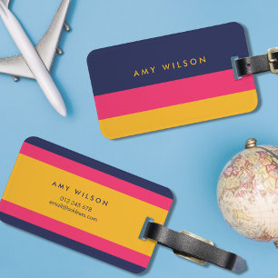 Etiqueta Para Maletas Bloque de color vibrante azul, rosa y amarillo