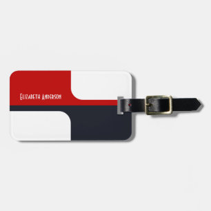 Etiqueta Para Maletas Bloques de color de moda en blanco rojo y marina