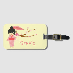 Etiqueta Para Maletas Blossom de cerezo rosa japonés suave Geisha