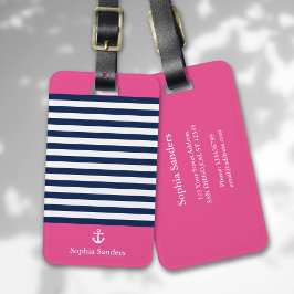Etiqueta Para Maletas Blue and Pink Striped Nautical Pattern