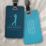 Etiqueta Para Maletas Blue Aqua Personalized Monogram Golfer<br><div class="desc">Este diseño cuenta con un balancín de golf en un club y tiene dos campos de texto que se pueden usar para personalizarlo,  tal vez con un nombre y un equipo de golf o club.</div>