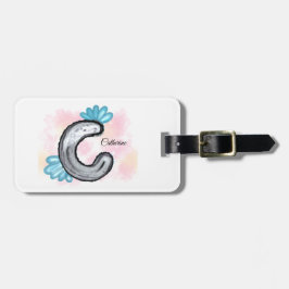 Etiqueta Para Maletas Blue Floral Watercolor Letter C