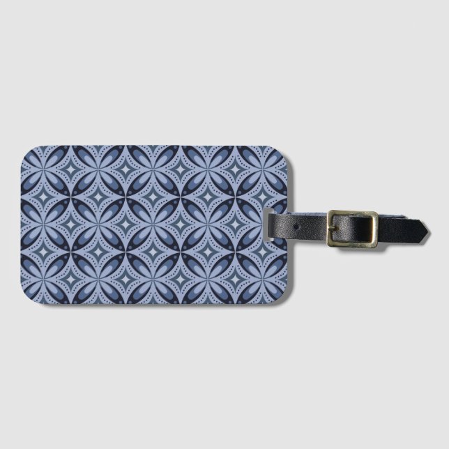 Etiqueta Para Maletas Blue Geometric Pattern Retro Style (Anverso horizontal)
