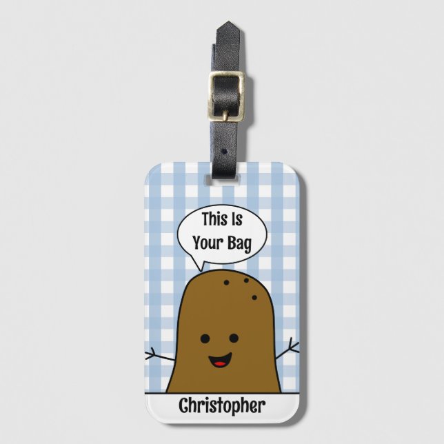 Etiqueta Para Maletas Blue Gingham, Brown Potato, Your Bag, Personalizad (Anverso vertical)