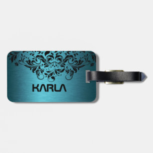 Etiqueta Para Maletas Blue-Green Metallic & Black Lace