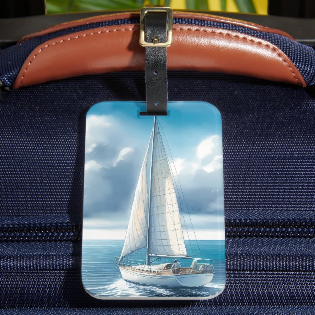 Etiqueta Para Maletas Blue Horizon Solitary Sailboat (Anverso In situ 2)