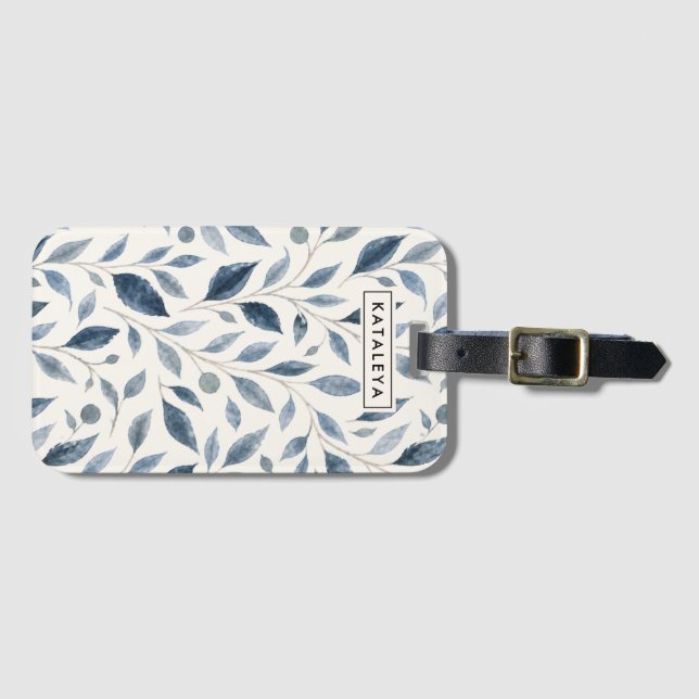 Etiqueta Para Maletas Blue Leaf Personalizado (Anverso horizontal)