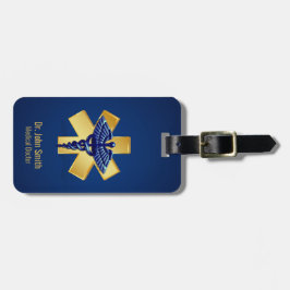 Etiqueta Para Maletas Blue Medical 3D Caduceus Gold Cross