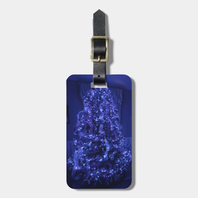 Etiqueta Para Maletas Blue Merry Christmas Tree Lights (Frente Vertical)