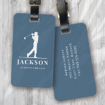 Etiqueta Para Maletas Blue Personalized Monogram Golfer<br><div class="desc">Este diseño cuenta con un balancín de golf en un club y tiene dos campos de texto que se pueden usar para personalizarlo,  tal vez con un nombre y un equipo de golf o club.</div>