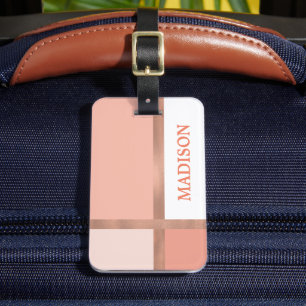 Etiqueta Para Maletas Blush Rosa Oro Hoja Raya Bloque de Color