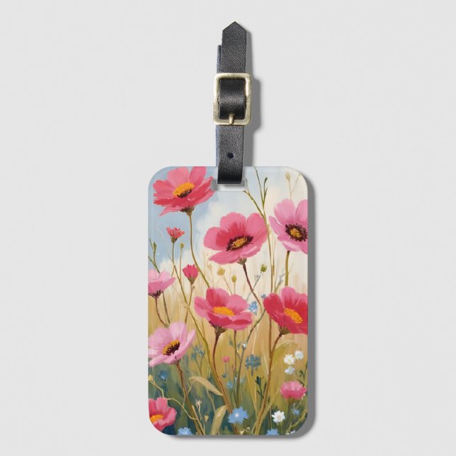 Etiqueta Para Maletas Blushing Blooms | Pink Flower Meadow Floral (Anverso vertical)