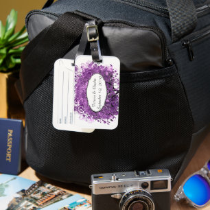 Etiqueta Para Maletas Boda de árbol de hojas de corazón púrpura forestal