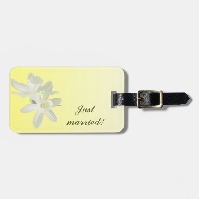 Etiqueta Para Maletas Boda floral amarillo (Frente Horizontal)