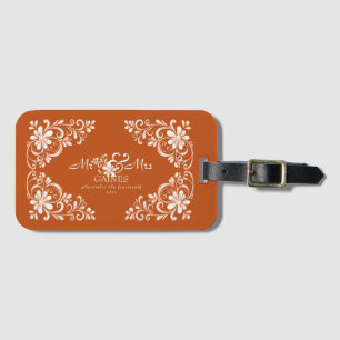 Etiqueta Para Maletas Boda floral romántica de naranja quemada Sr. y Sra