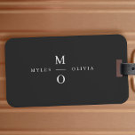 Etiqueta Para Maletas Boda Monograma Elegante Minimal Elegante Negro<br><div class="desc">Diseño minimalista de boda monograma con tipografía elegante en blanco sobre fondo negro. El texto puede ser personalizado fácilmente para su día especial!</div>