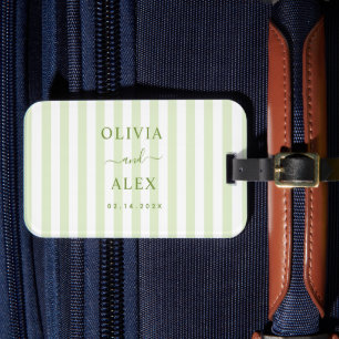 Etiqueta Para Maletas Boda Personalizada Verde con Rayas Retro