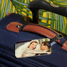 Etiqueta Para Maletas Boda Vintage, recién casados, novia feliz y novio