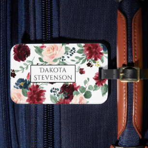 Etiqueta Para Maletas Boho Bloom Monograma rojo y azul marino de Borgo