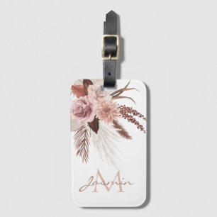 Etiqueta Para Maletas Boho Blush Rosa Floral de Pampas