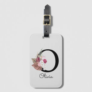 Etiqueta Para Maletas Boho Floral Rosa Monograma Inicial O
