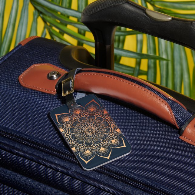 Etiqueta Para Maletas Boho Navy Blue Peach Mandala (Anverso In situ 1)