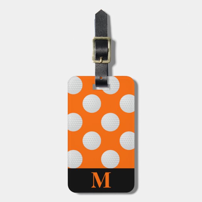 Etiqueta Para Maletas Bolas de golf blancas de Monograma, Naranja (Frente Vertical)