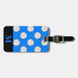 Etiqueta Para Maletas Bolas de voleibol blanco negro monograma, azul de 