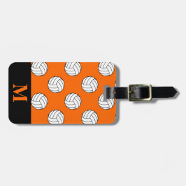 Etiqueta Para Maletas Bolas de voleibol blanco negro monograma, Naranja