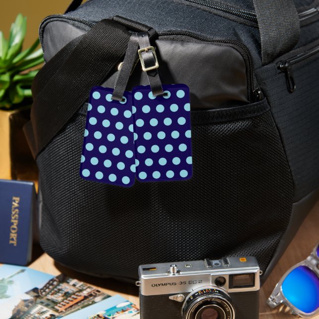 Etiqueta Para Maletas Bold Blue Polka Dots (Anverso & Reverso)