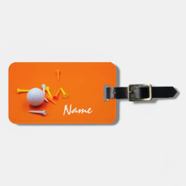 Etiqueta Para Maletas Bolsa de golf con bola de golf y lazos con naranja