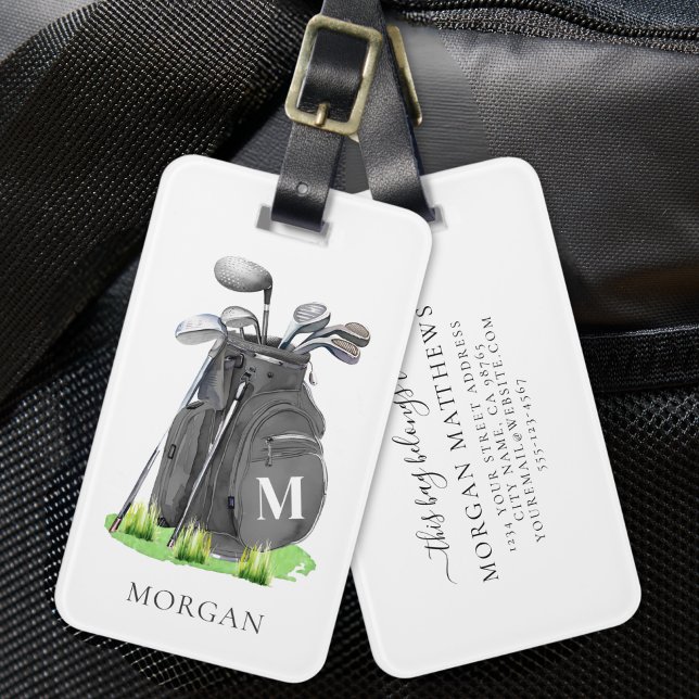 Etiqueta Para Maletas Bolsa de Golf Monogram Black (Monogram Black Golf Bag Luggage Tag)