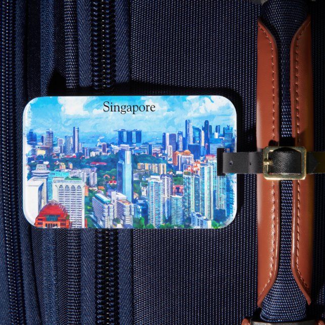 Etiqueta Para Maletas Bonita vista panorámica de Singapur Asia (Anverso In Situ 4)
