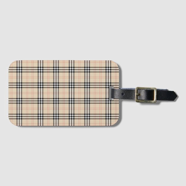 Etiqueta Para Maletas Bonito Beige Plaid Tartán (Anverso horizontal)