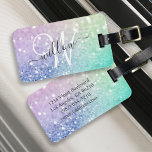 Etiqueta Para Maletas Bonito del Hológrafo Purpurina glamuroso Personali<br><div class="desc">Personalice fácilmente este elegante y colorido patrón de purpurina bokeh con su nombre personalizado y/o monograma.</div>