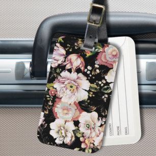 Etiqueta Para Maletas bonito elegante giratoria moda rosa negro floral