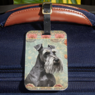 Etiqueta Para Maletas Bonito Floral Schnauzer