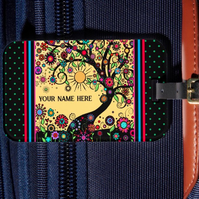 Etiqueta Para Maletas Bonito Inespirivity Fun Floral Tree Personalizado (Subido por el creador)