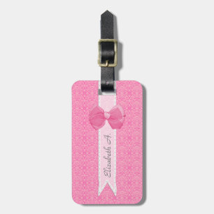 Etiqueta Para Maletas Bonito Medallero Rosa Damask Cute Bow Con Nombre
