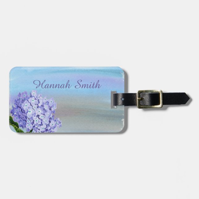 Etiqueta Para Maletas Bonito Pastel Púrpura Hydrangea Acuarela (Frente Horizontal)
